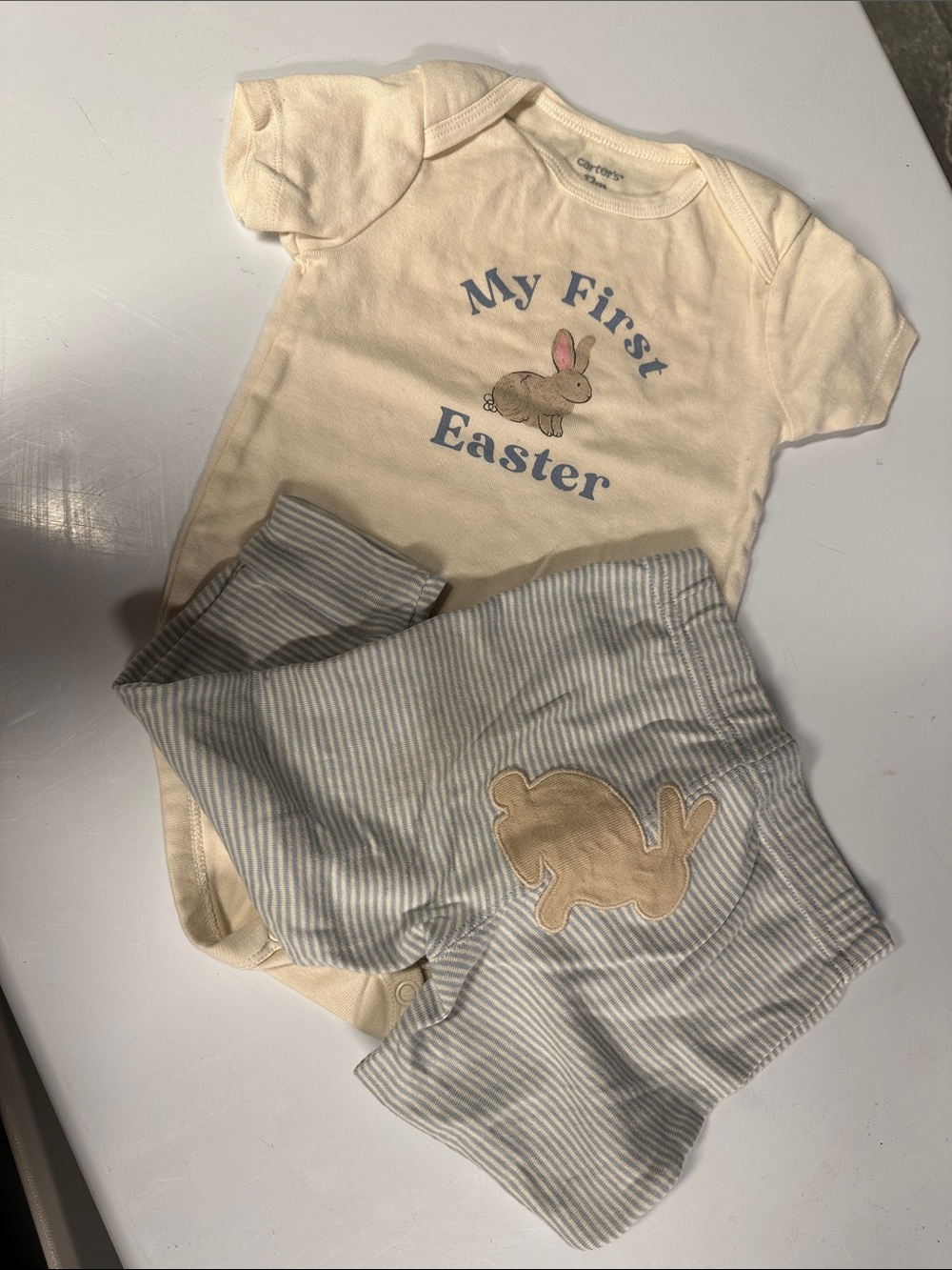Carter's Cream and Light Blue "My First Easter" Bunny Matching Set